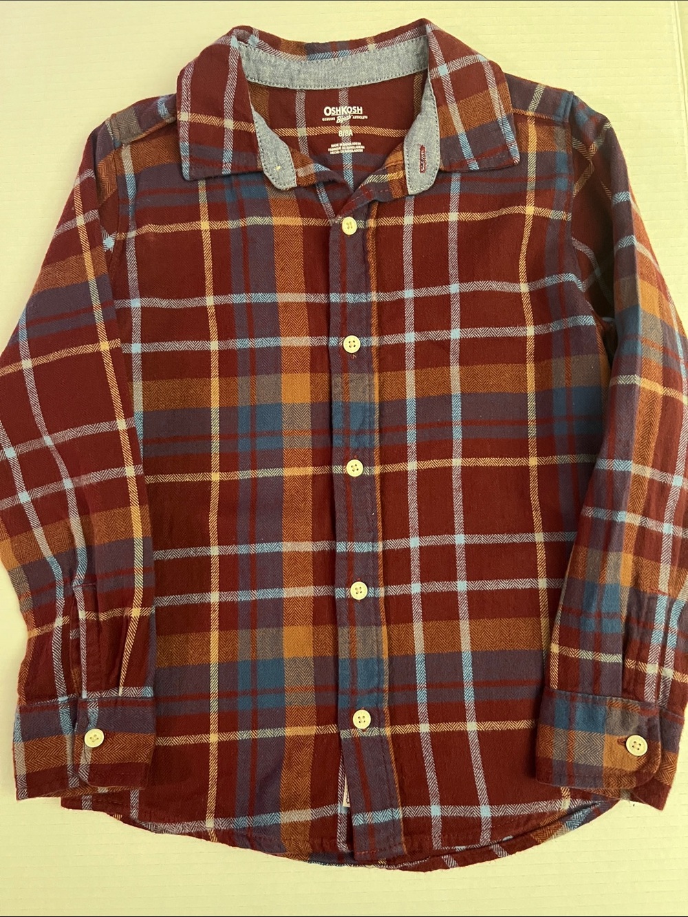 OshKosh B'gosh Maroon Plaid Button-Down Shirt with Blue and Mustard